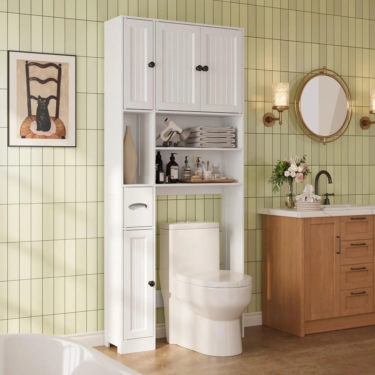 Over The Toilet Storage Cabinet With Five Barn Doors