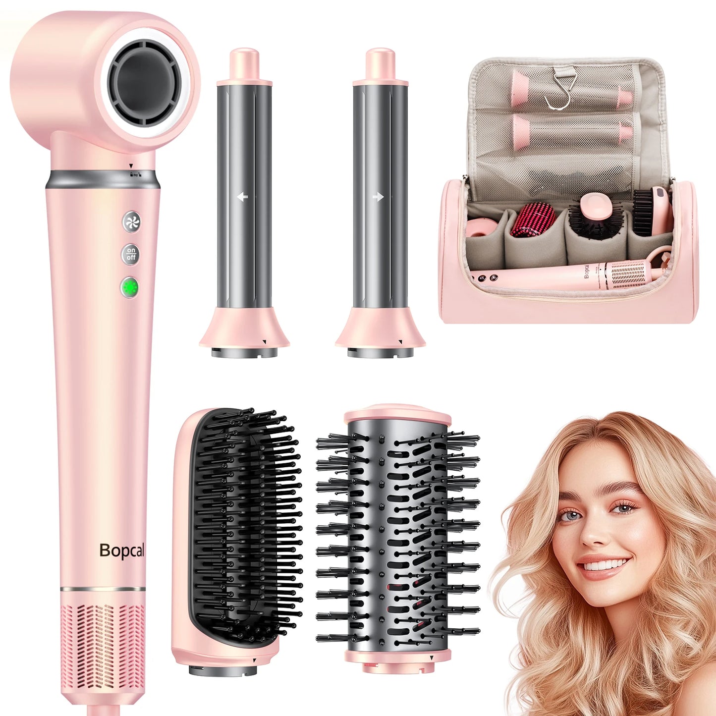 LYSMOSKI 5 In 1 High Speed Hot Air Styler Frizz Free Hair Dryer Travel Bag
