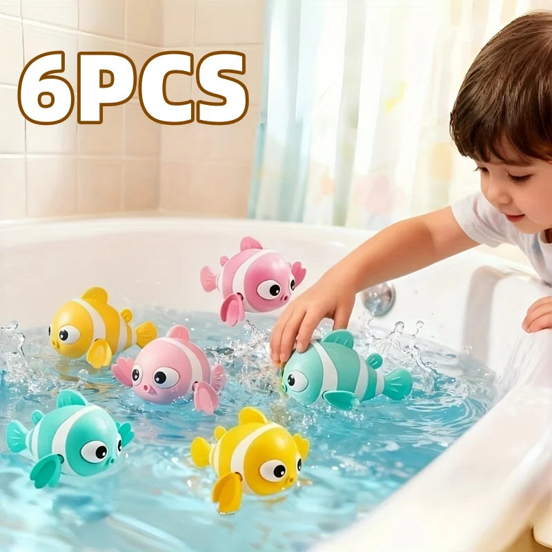 5 Pack Wind‑Up Bath Toys, Swimming Clownfish & Seal Floating Water Toy, No Battery Bathtub Pool Play Set for Toddlers Baby Boys Girls 12M+