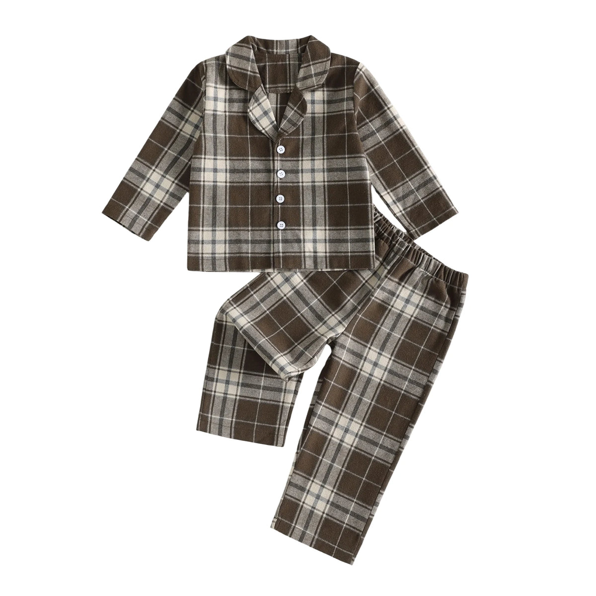 Piece Tops Long Sleeve Button Outfit Plaid Pajamas Pants 2 2 Piece Outfit Compact Kids Plaid Pajamas