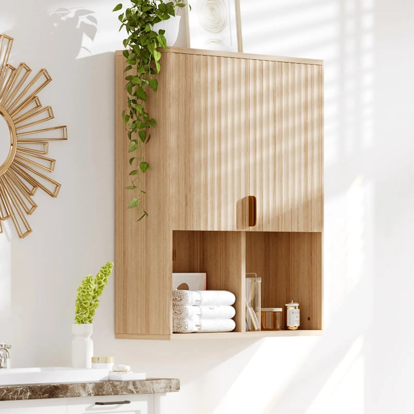 HiMISS Wall Mounted Fluted Two Door Medicine Cabinet Over the Toilet