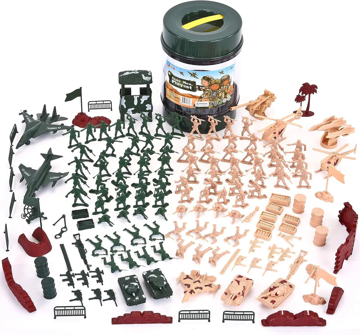 JOYFY 164 Pcs Military Soldier Army Men Play Bucket Army Action Figures Battle Group Aircrafts Helicopters Tanks with Bucket