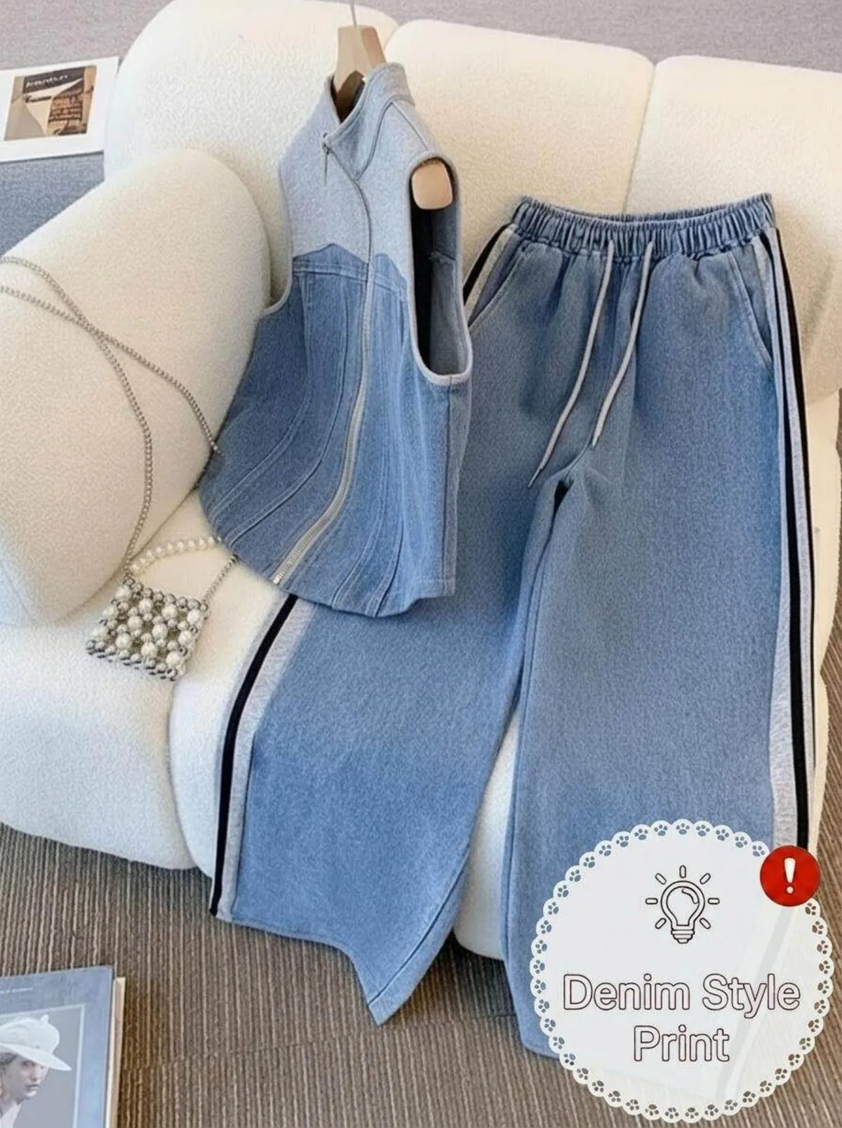 Women's Sleeveless Zip Vest And Wide Leg Pants Set