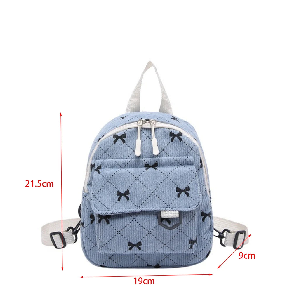 Mini Backpack Bowknot Printed Cosmetic Shoulder Bag Travel Storage