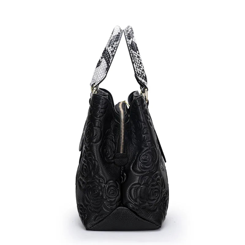 Aidrani Womens Luxury Leather Handbag Large Capacity Floral Snake Pattern
