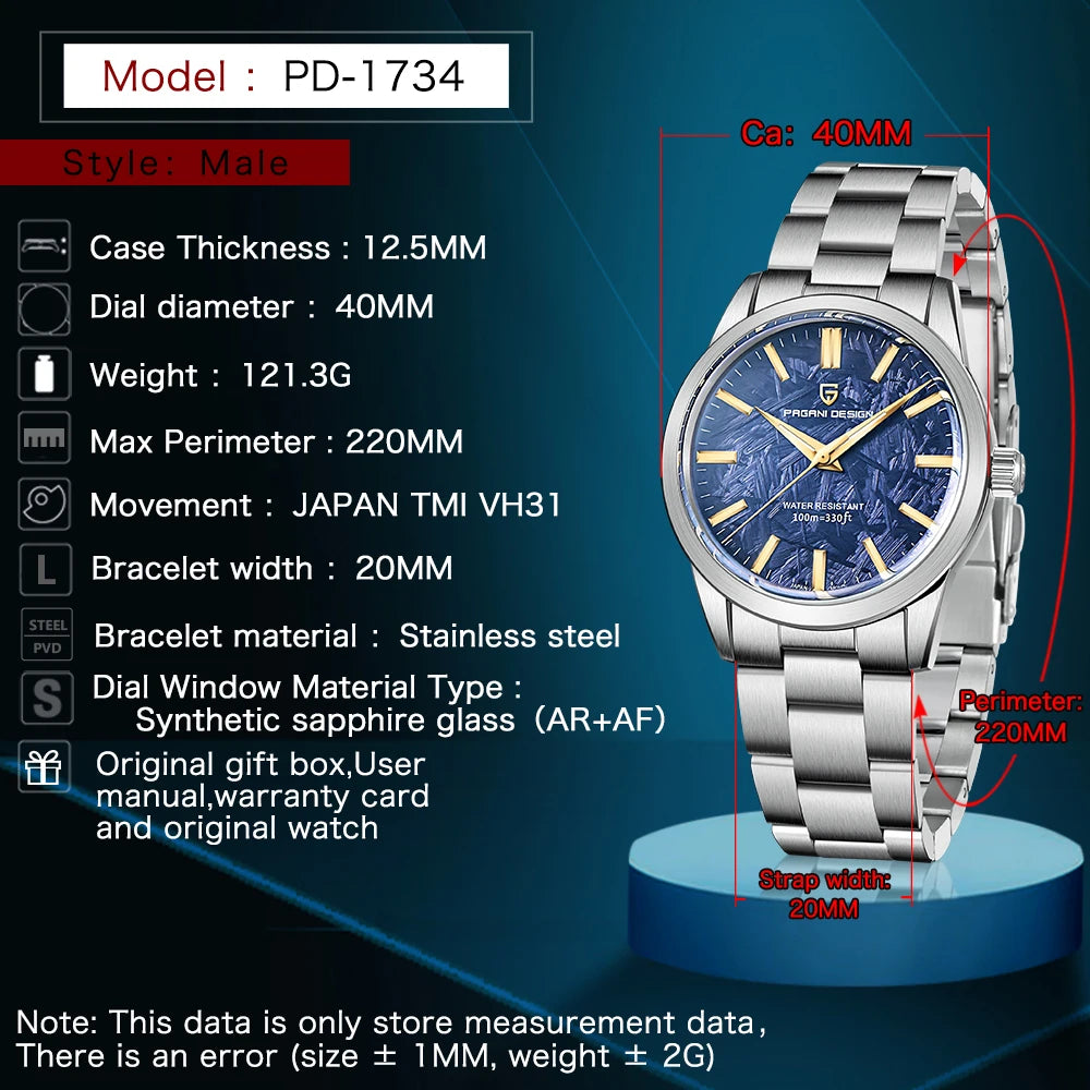 PAGANI DESIGN Ultra Thin Quartz Mens Watch Stainless Steel Band