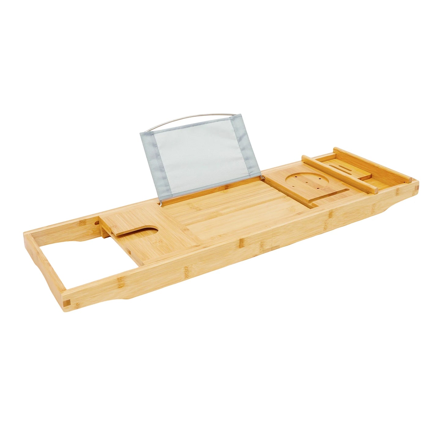 Bamboo Bathtub Tray Expandable Bathroom Tray with Reading Rack or Tablet Holder, Premium Bath Tray Includes a Wine Glass Holder