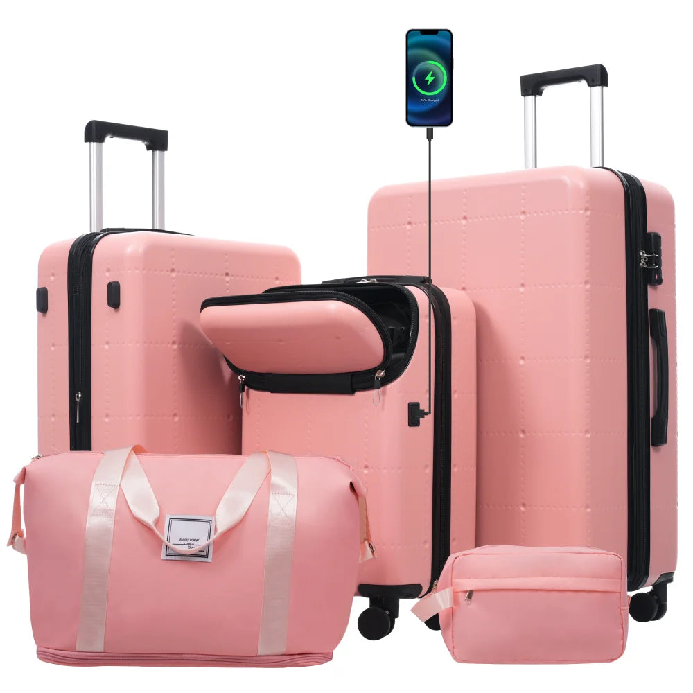 Checked Suitcase with USB Port Spinner Wheels - TSA Lock, Airline-Approved - Lightweight  Polypropylene Expandable Hardshell