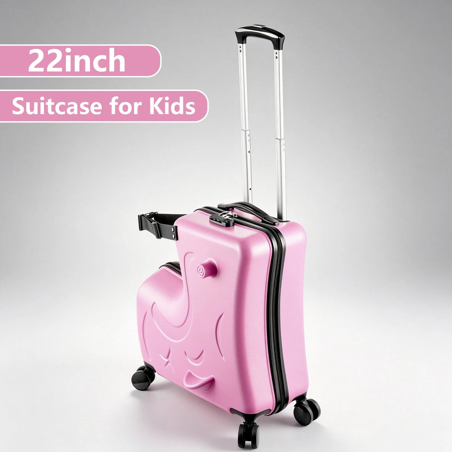 22Inch Kids Ride-On Luggage, 55.8x50x25cm Carry-On Suitcase with Upgraded Matte Finish, Children‘S Travel Suitcase with Adjustable Safety Belt & Silent 360-Degree Spinner Wheels, Toddler Ride-On Trolley for Airplane Travel