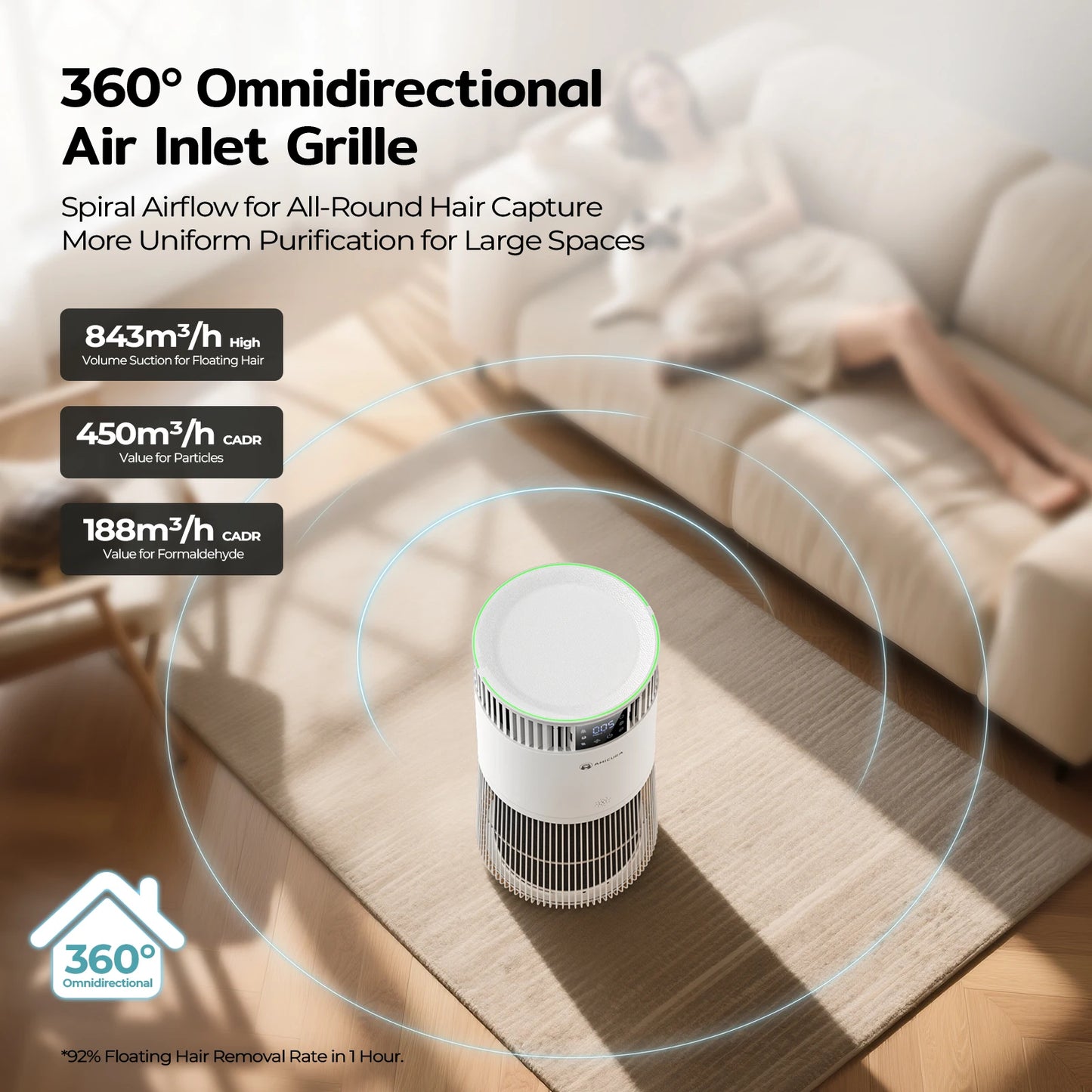 P2 Air Purifier For Pet Allergies CADR 450 Odor Neutralization