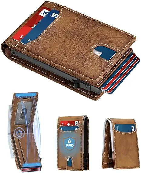 Card Wallet For Men Slim: Smart Rfid Minimalist Front Pocket Pop Up Wallet with ID Window