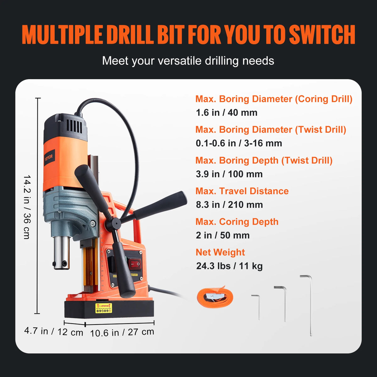 SucceBuy Electric Portable Magnetic Drill Press for Metal Drilling