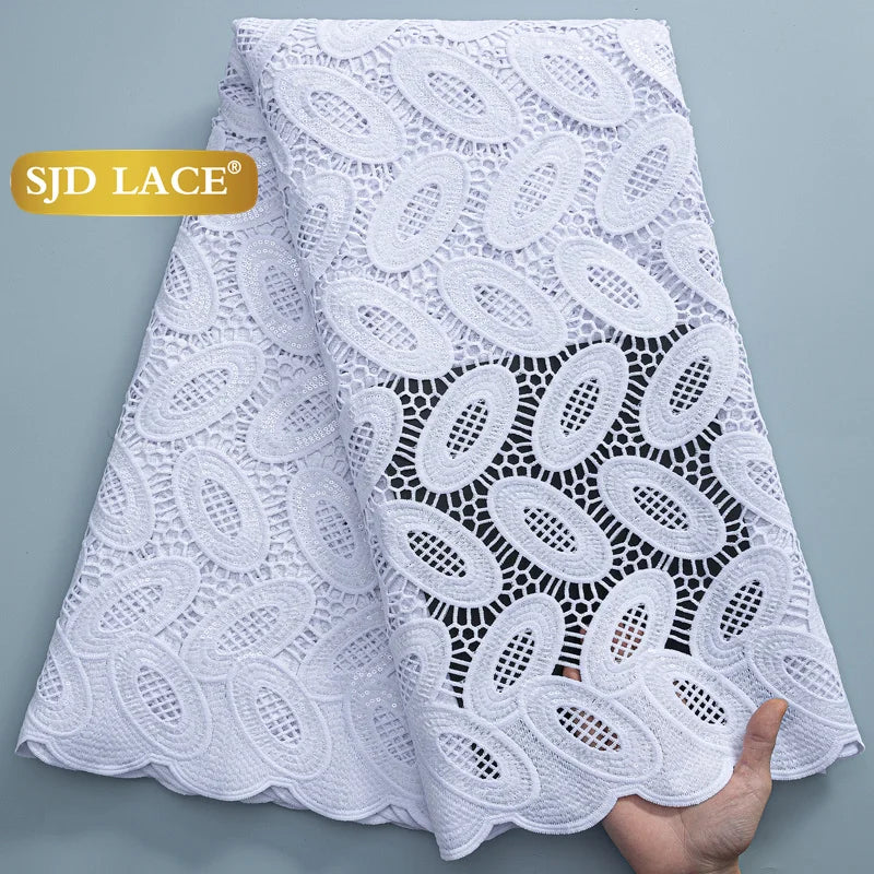 SJD Lace African Sequins Guipure Cord Lace Fabric Water Soluble