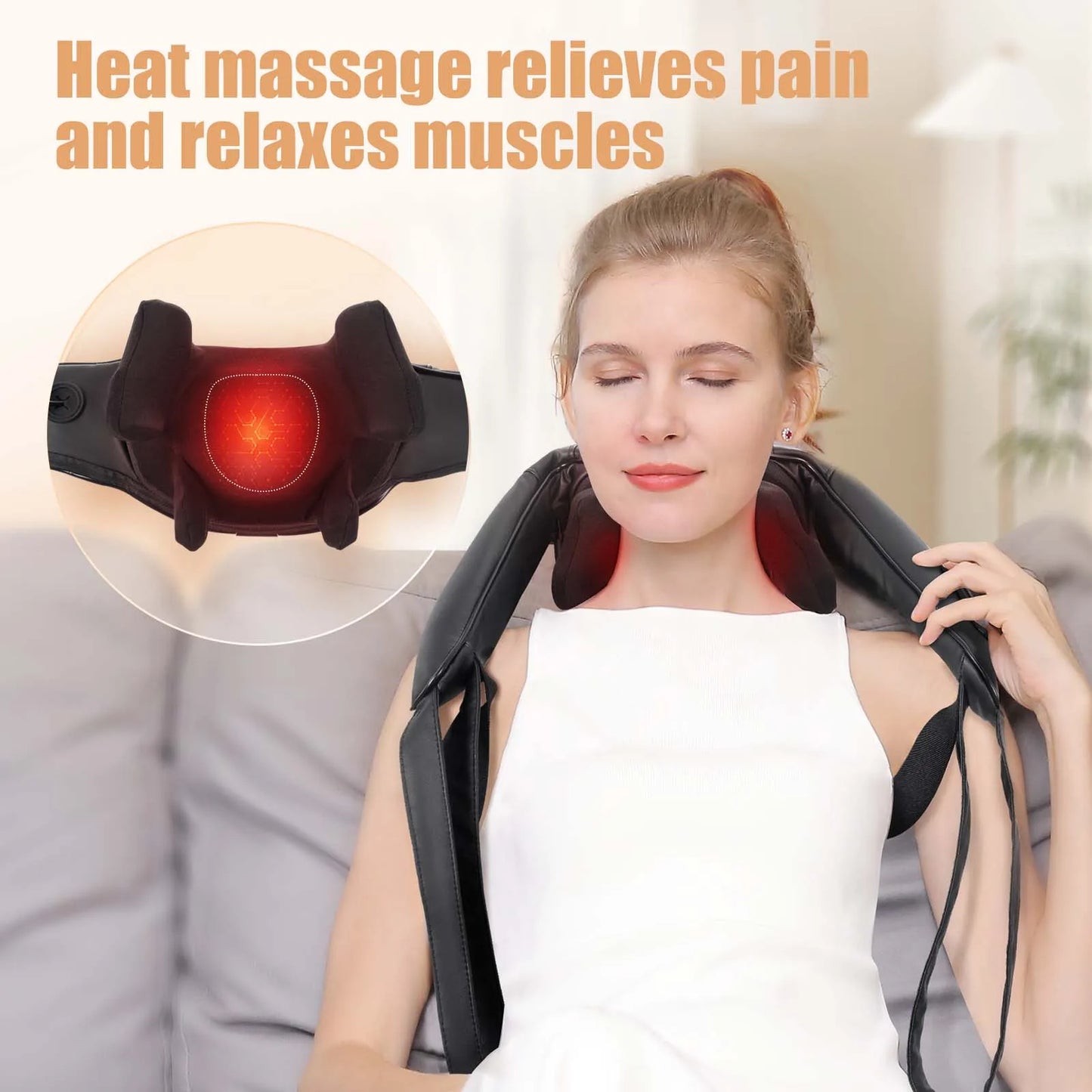 MASGRE Shiatsu Back Neck Massager With Heat 3D Kneading Pillow