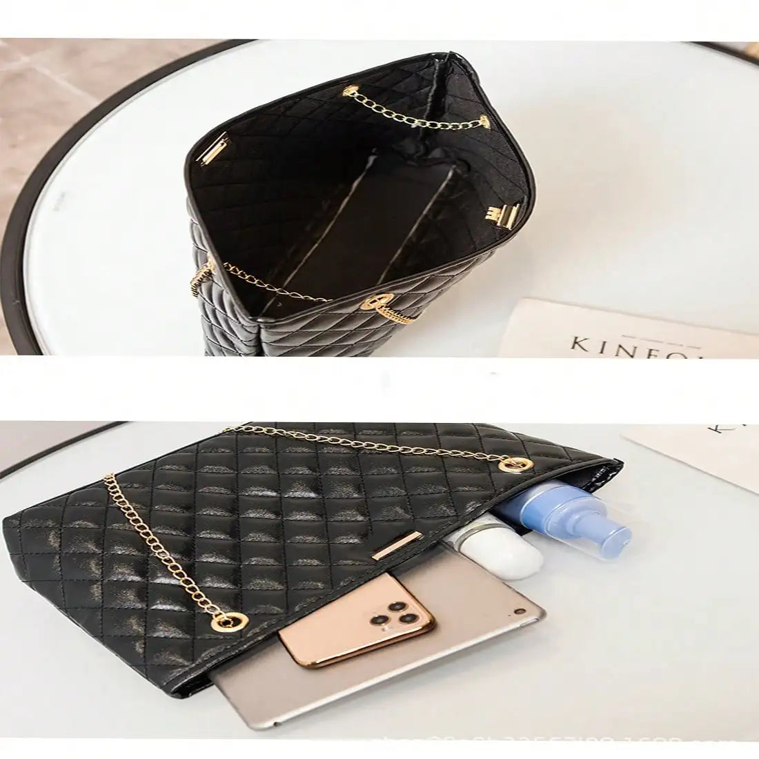 Rhombus Chain PVC Tote Bag For Women Daily Commute
