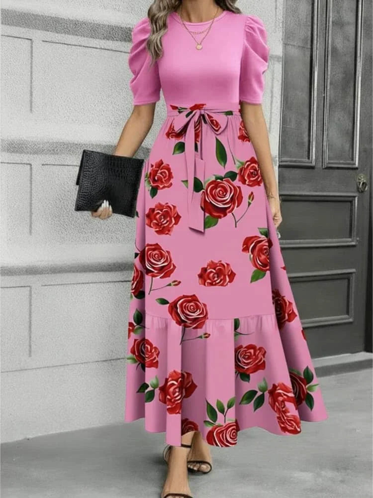 Autumn Winter Women Puff Sleeve Maxi Dress A Line Swing Long Dress For Holiday Dating Daily Occasion Wear