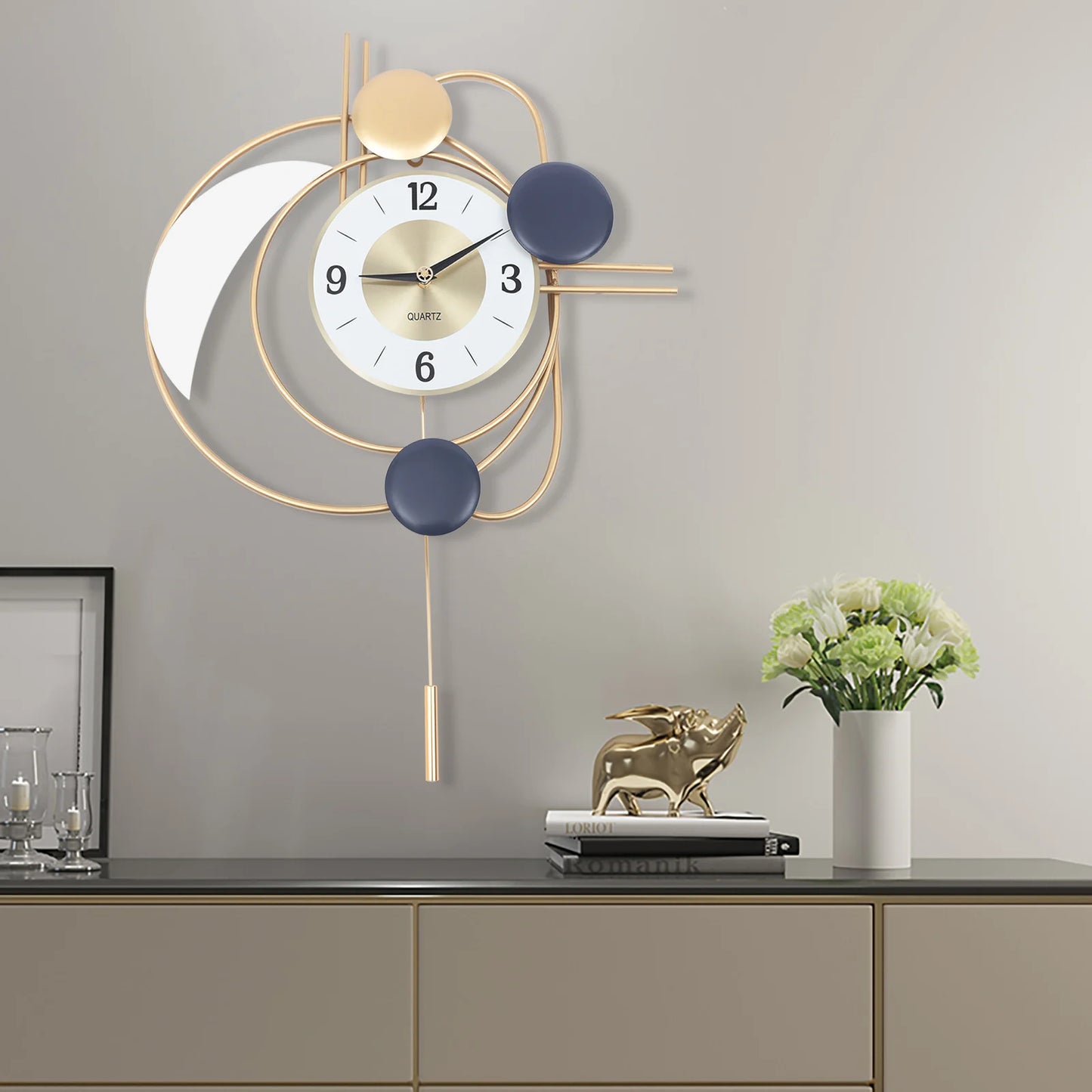 Wall Clock Indoor 3D Decorative Wall Clock Quartz Movement Clock Battery Powered Wall-mounted Clock