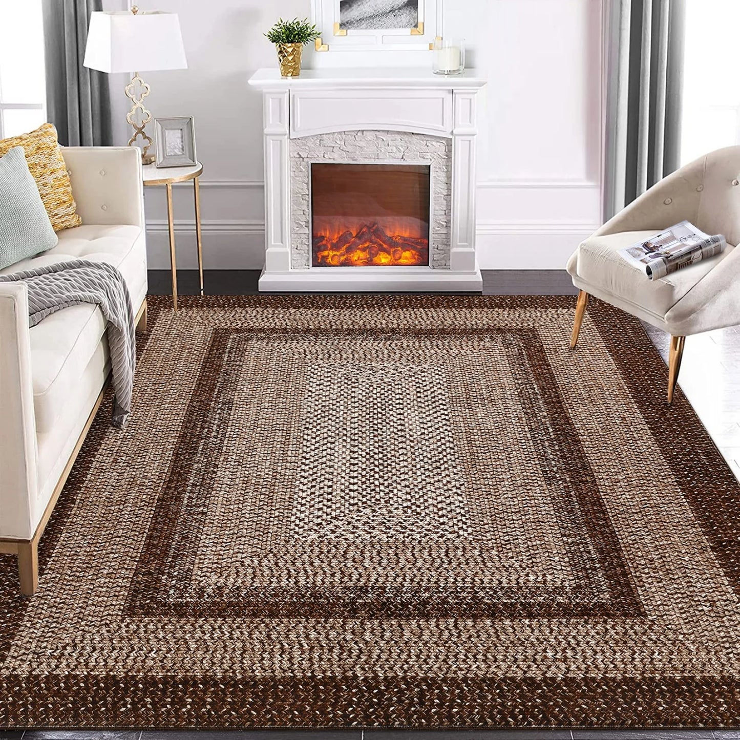 HiMISS Washable Area Rug Non Slip Modern Braided Print