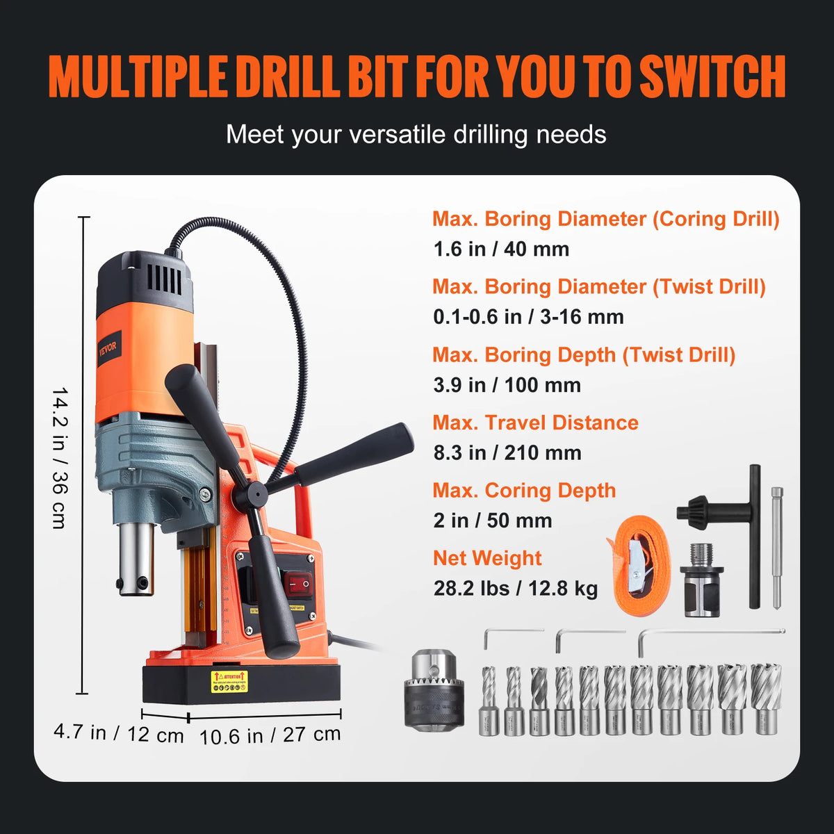 SucceBuy Electric Portable Magnetic Drill Press for Metal Drilling