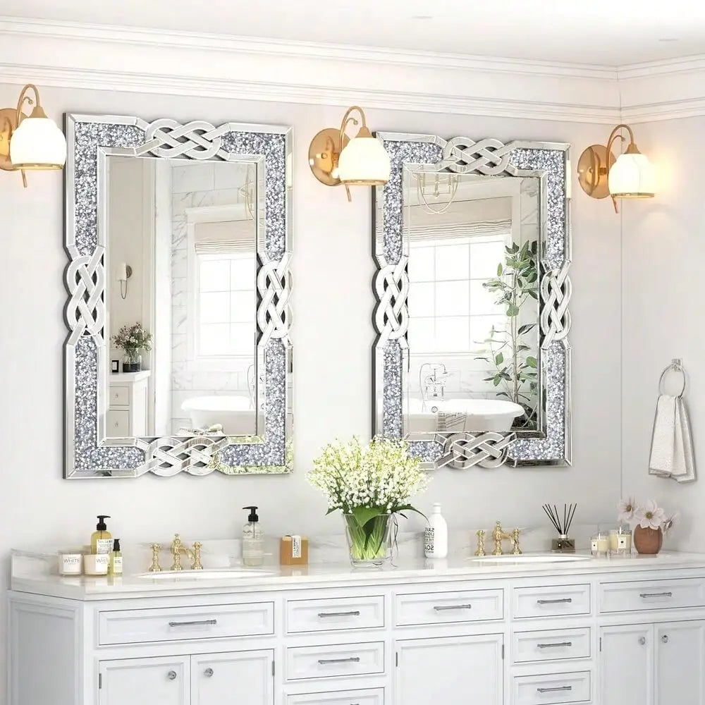 Crystal Diamond Accent Wall Mirror For Living Room Decor