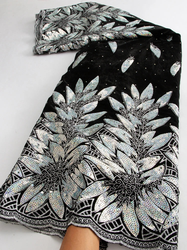 African Sequined Velvet French Lace Fabric For Wedding Party Dresses