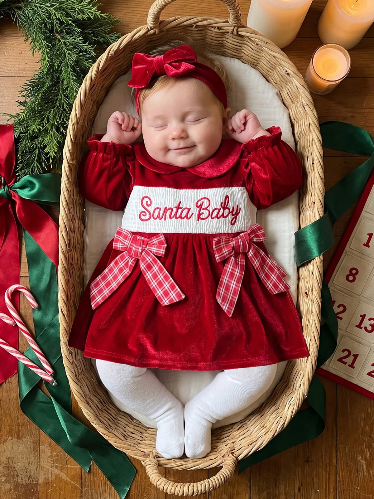 Girl Christmas Outfits Long Sleeve Outfits Sleeve-Bowknot-Romper Headband Christmas Outfits Long Sleeve Girl Christmas Outfits