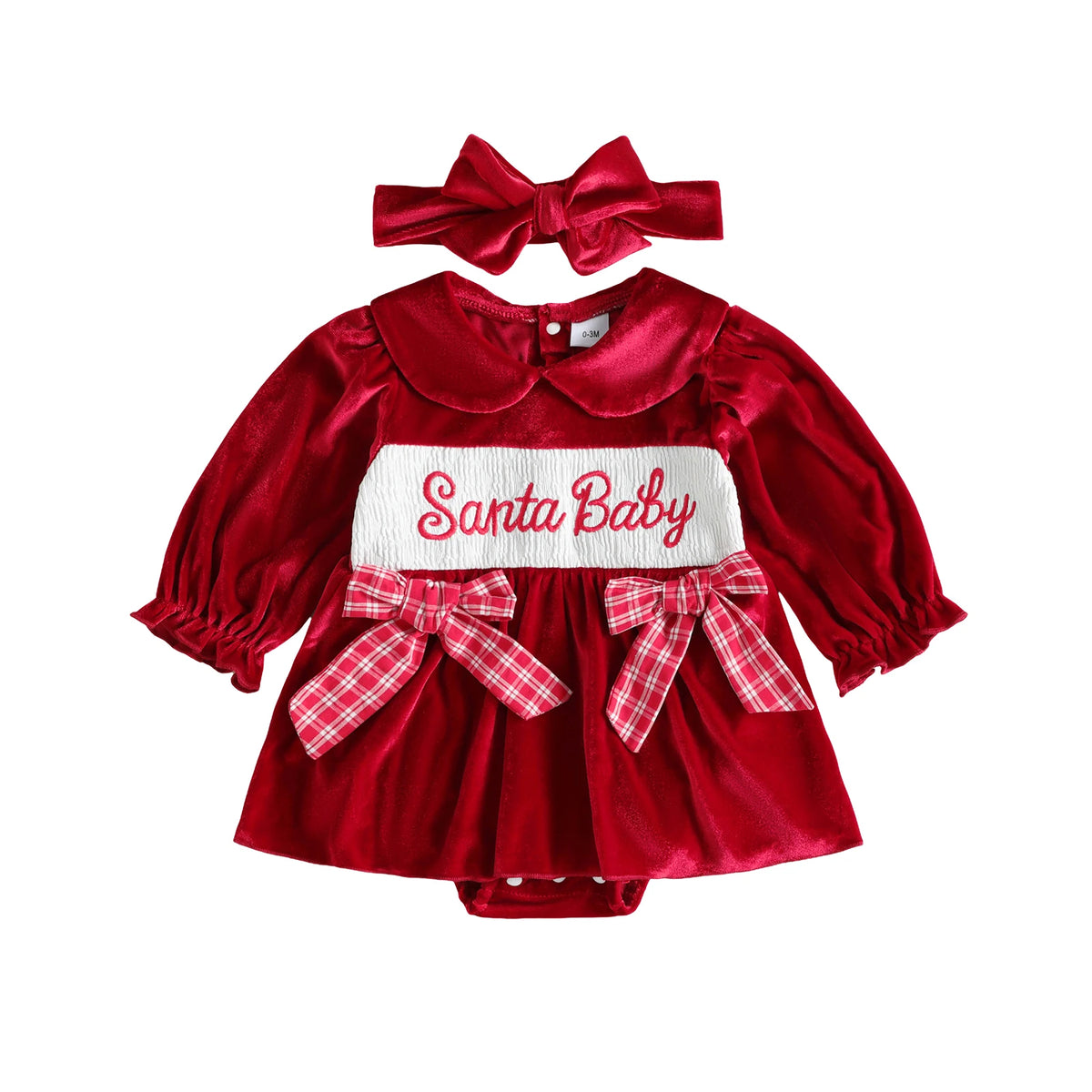 Girl Christmas Outfits Long Sleeve Outfits Sleeve-Bowknot-Romper Headband Christmas Outfits Long Sleeve Girl Christmas Outfits