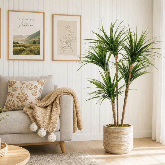 4.27FT/5 FT Artificial Dracaena Marginata Tree, Tall Faux Dracaena Plants in Pot for Indoor, Fake Floor Dracaena Plant for Office Home Living Room Floor Patio Porch Decor
