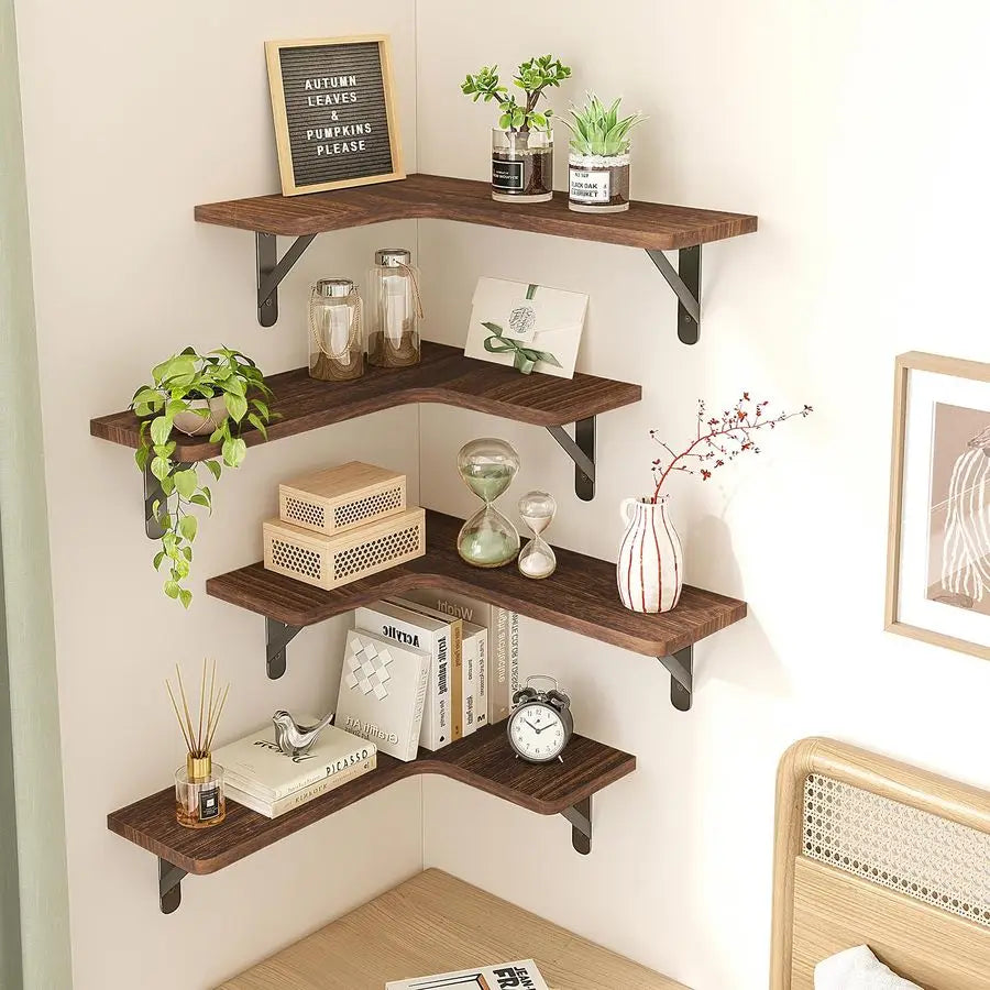 XMSJ Rustic Wood Floating Wall Shelves Corner Shelf Home Decor