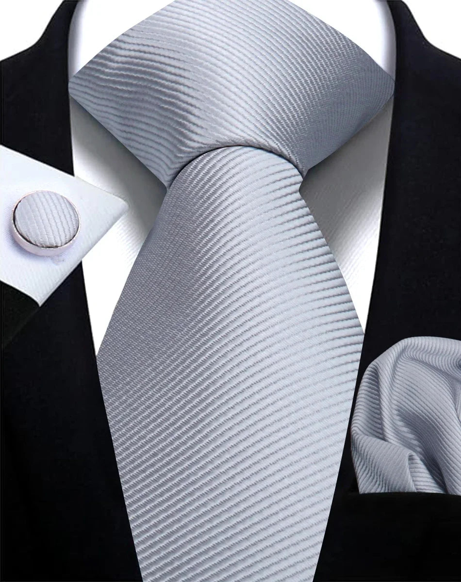 Solid Necktie Set With Handkerchief And Cufflinks For Men