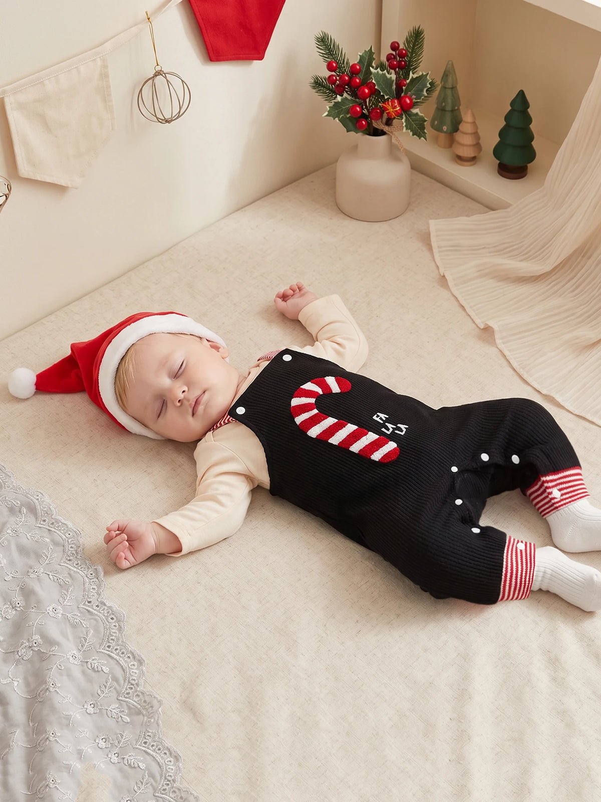 With Candy Overalls Hat Romper With Outfit Long Boy Long Sleeve Christmas Baby Compact With Candy Overalls Hat