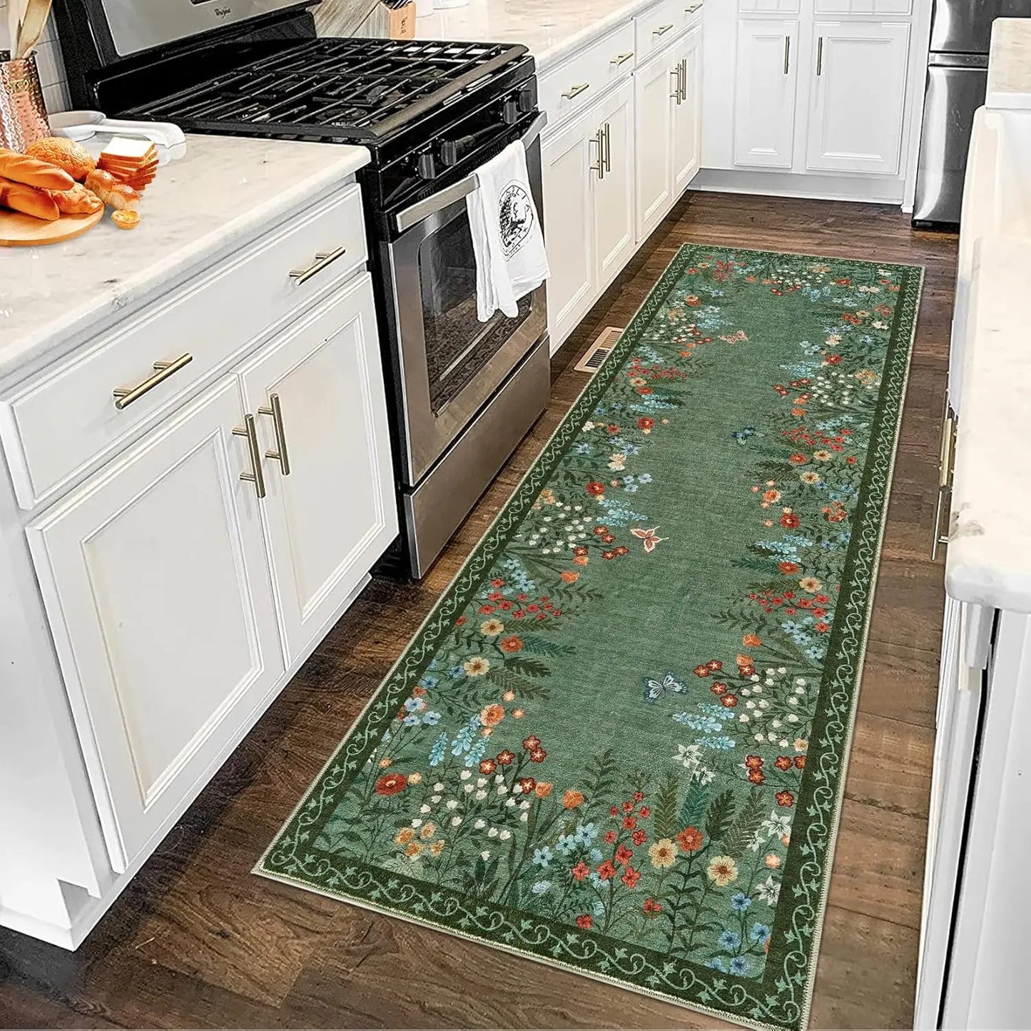 HiMISS Boho Floral Washable Rug For Living Room Non Slip