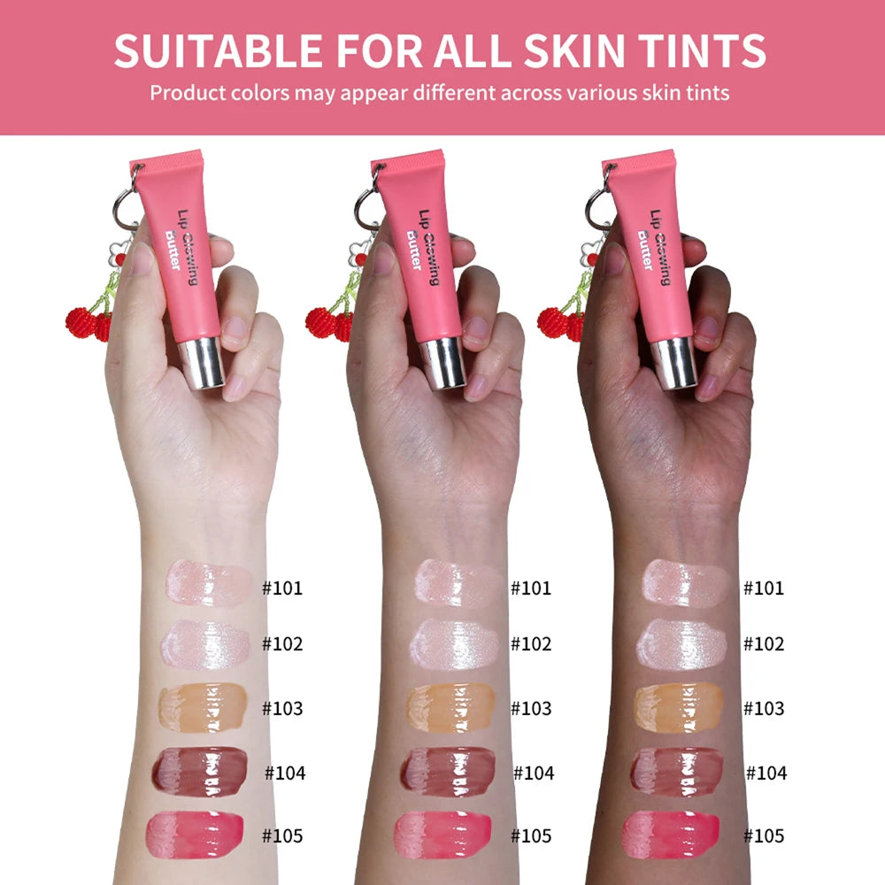 Lip Glowing Butter Lip Gloss With Cherry Pendant Moisturizing Shiny Plumping Lip Tint Hydrating Mirror Liquid Lipstick Long Lasting Lip Balm Makeup