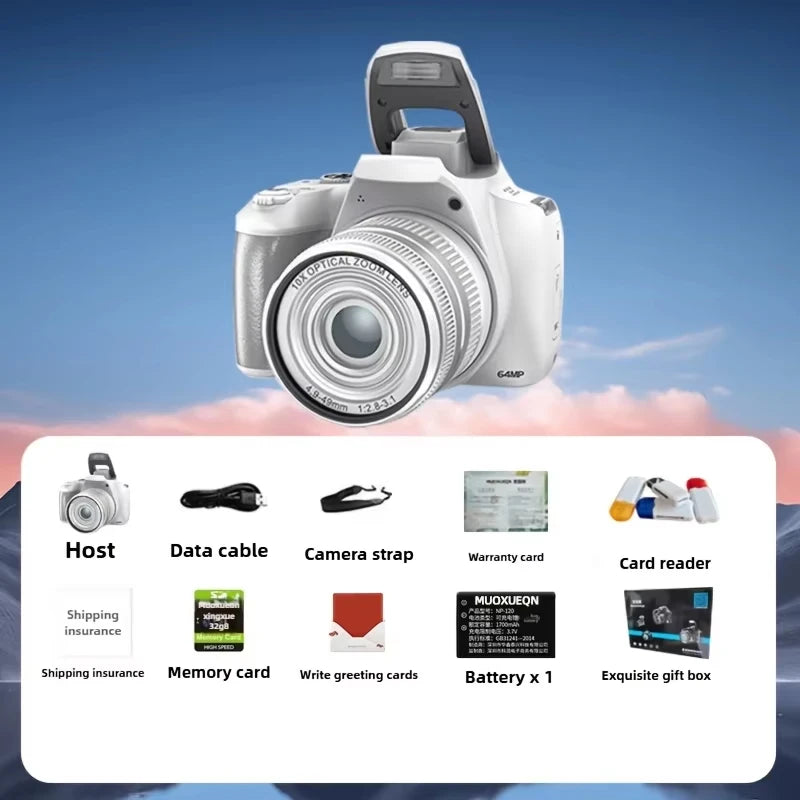 4K 64MP HD Digital Camera 10X Optical Zoom Built-In Flash Camera for Beginners Photography Enthusiast Travel Daily Vlog Recorder