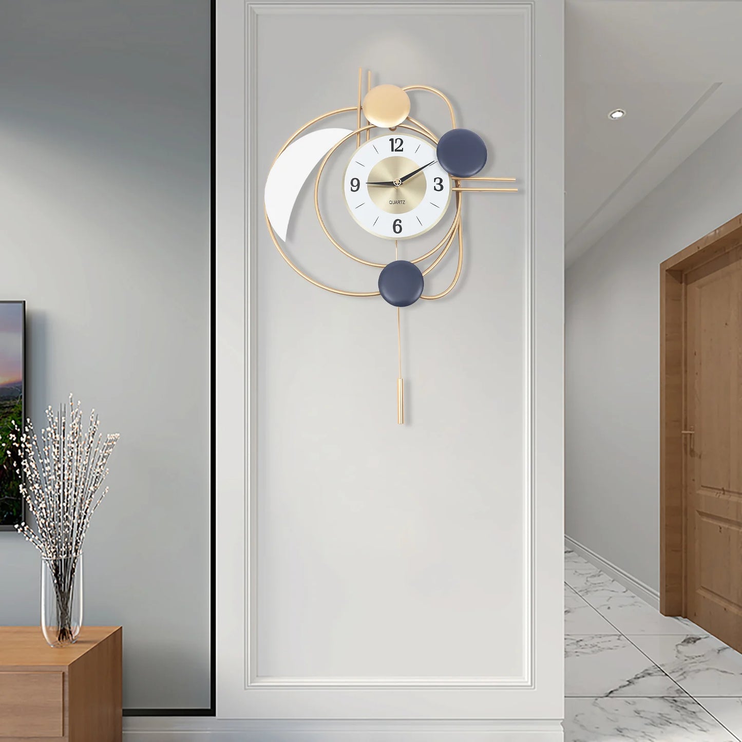 Wall Clock Indoor 3D Decorative Wall Clock Quartz Movement Clock Battery Powered Wall-mounted Clock