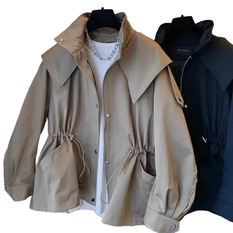 Women's High Neck Zip Jacket With Drawstring Streetwear Coat