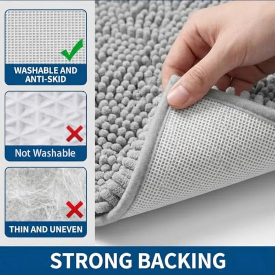 Super Absorbent Chenille Bathroom Rug Set With Non Slip Backing