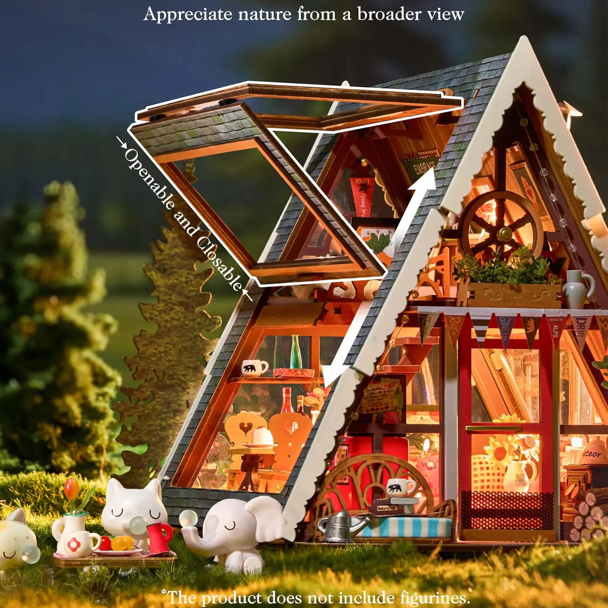 Rolife DIY Miniature House Kit A-Frame Cabin 3D Puzzle Dollhouse Building Model Kit with LED Home Decor Gifts for Adults Friends
