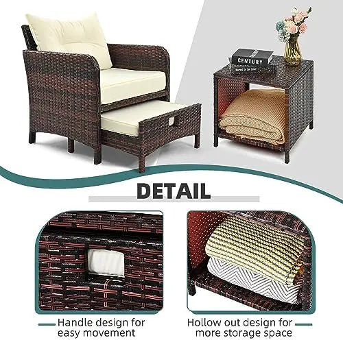 5 Pieces Patio Furniture Set, Rattan Balcony Furniture with Ottomans, PE Wicker Outdoor Patio Chairs Set with Coffee