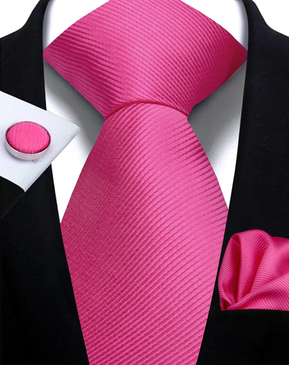 Solid Necktie Set With Handkerchief And Cufflinks For Men