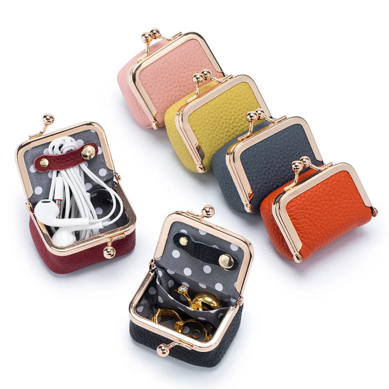 Mini Leather Coin Purse With Gold Clasp For Women Jewelry And Earphone Pouch