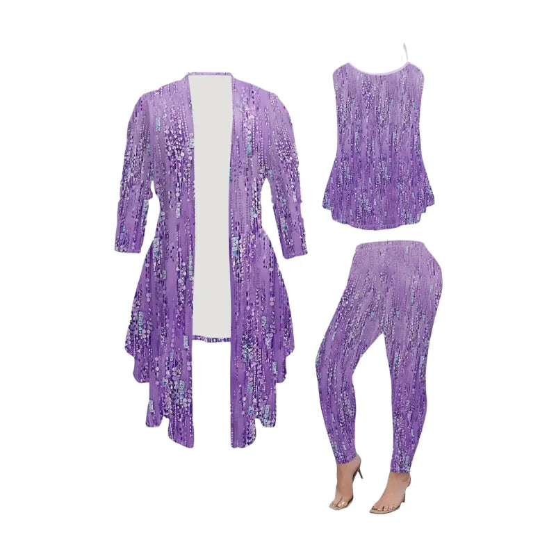 Women's Three Quarter Sleeve Open Front Cardigan Camisole Leggings Suit Printed Set For Evening Daily Casual Fashion Occasions