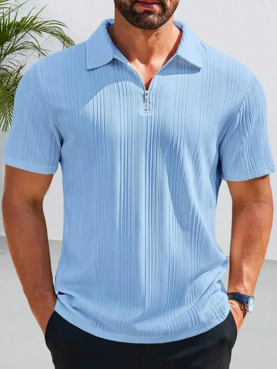 Mens Quarter Zip Shirt Knit Textured Short Sleeve Casual Lightweight Golf Top