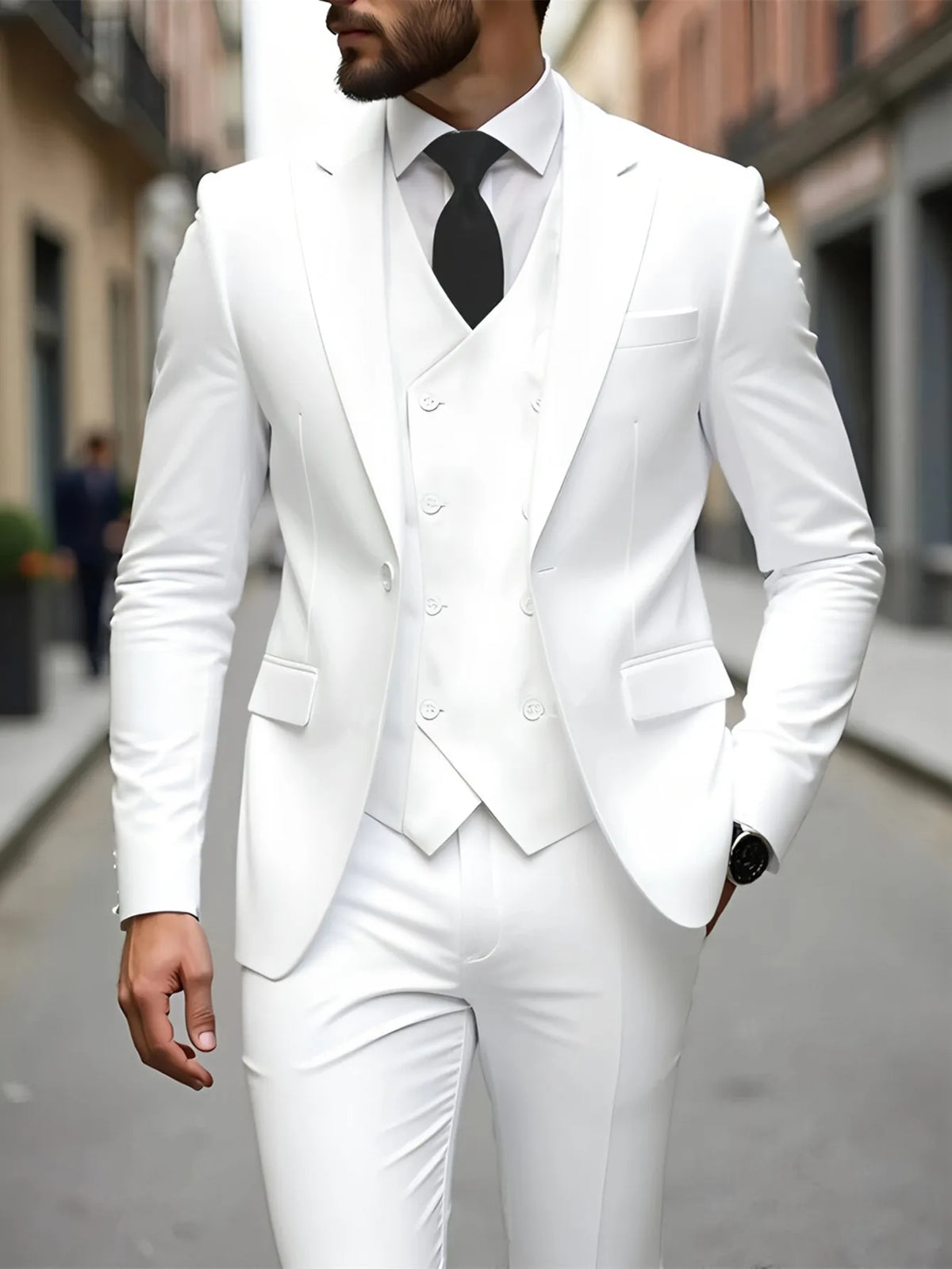 Elegant Male Suit 3 Pieces Blazer Vest and Pants Set Peak Lapel Tuxedo Suits for Men Ceremony Wedding Dresses Business Prom