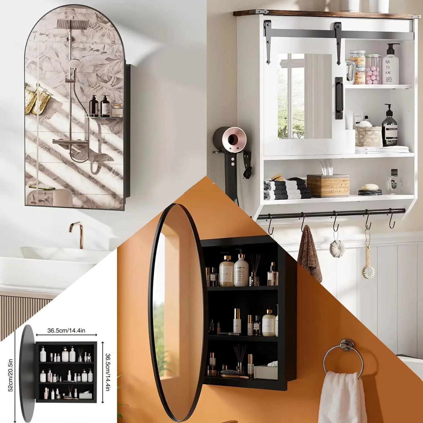 Bathroom Round Wall Mounted Medicine Cabinet With Mirror And Shelves
