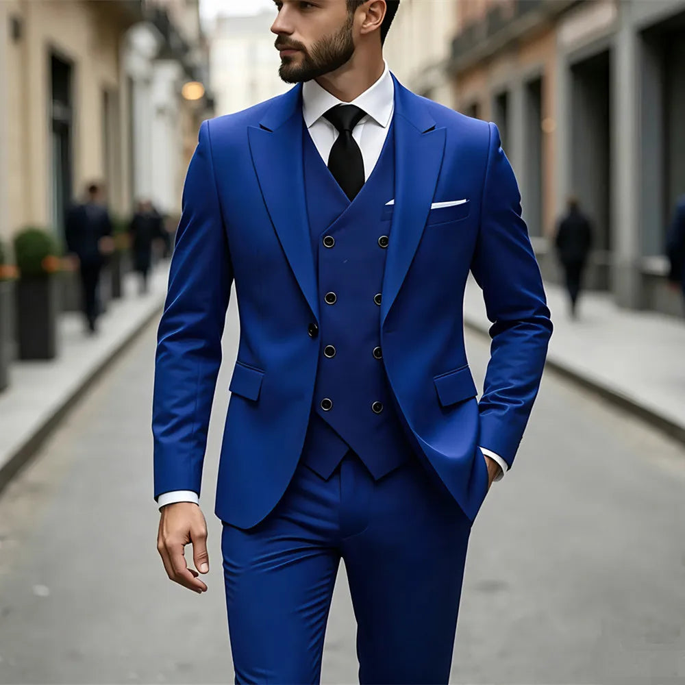 Elegant Male Suit 3 Pieces Blazer Vest and Pants Set Peak Lapel Tuxedo Suits for Men Ceremony Wedding Dresses Business Prom