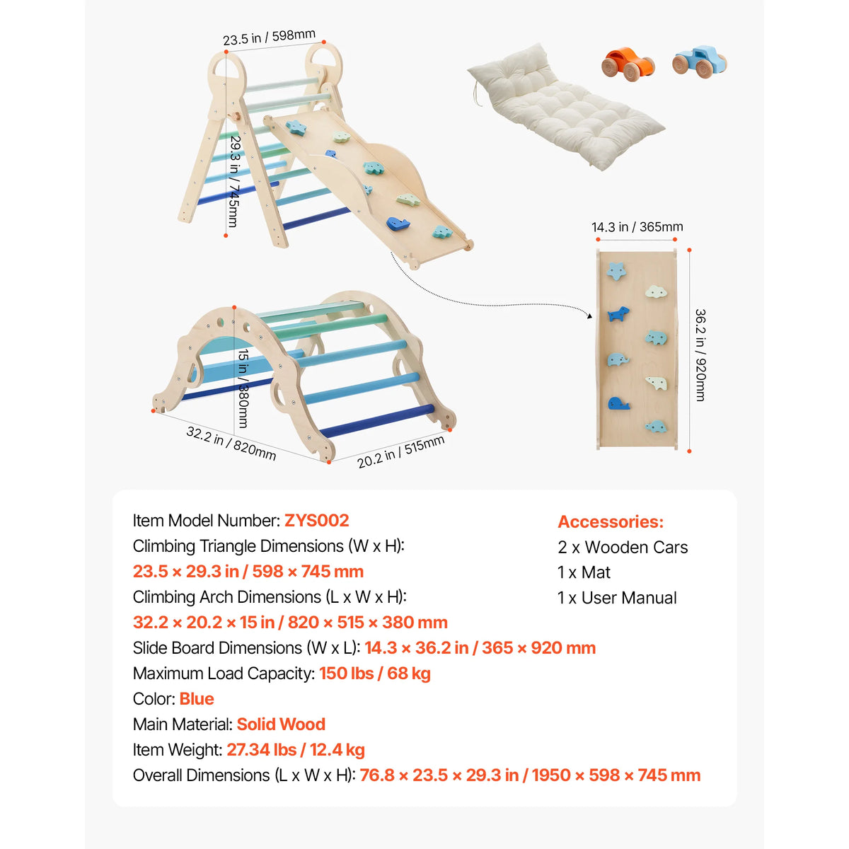 SucceBuy 150 lbs Pikler Triangle Set 9-in-1 Toddler Climbing Toys Indoor with Cushion Triangle Arch and Ramp for Toddlers Kids