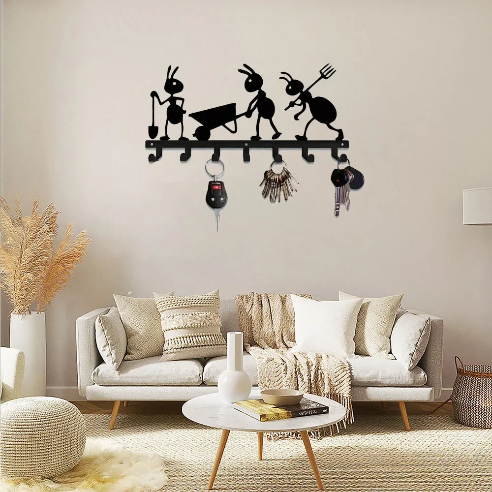 1PC Stylish Ant-Shaped Metal Wall Hook Shelf - Art Decorative Key Holder & Coat Rack for Entryway Hallway