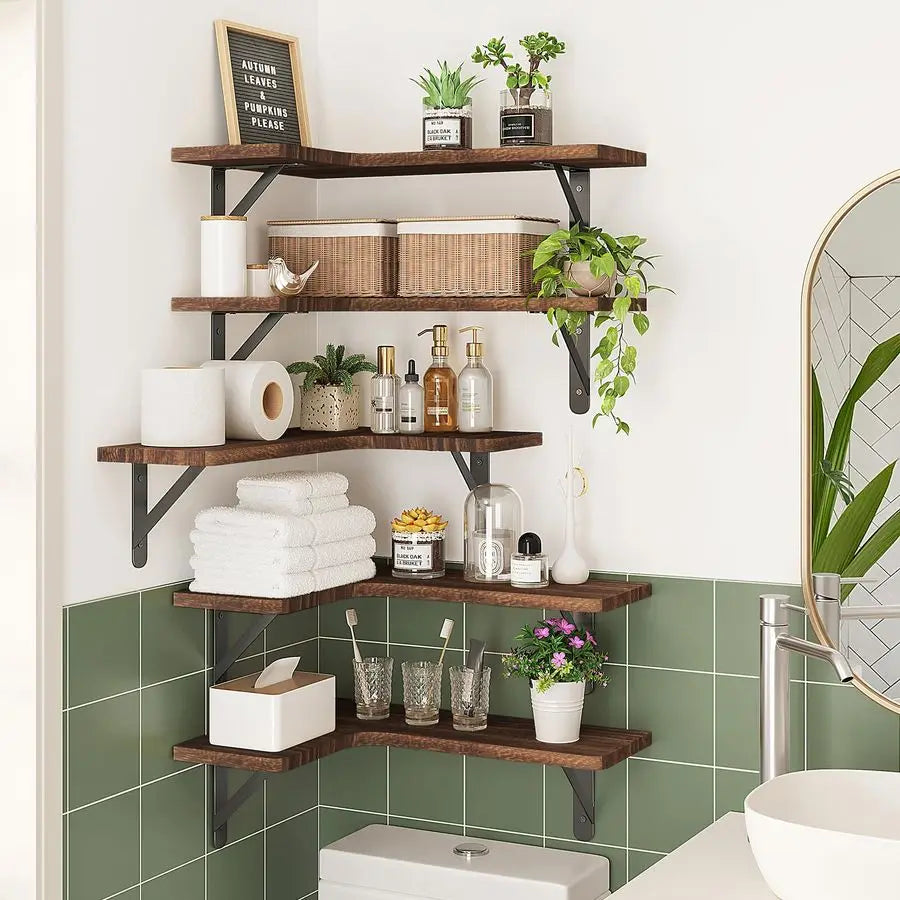 XMSJ Rustic Wood Floating Wall Shelves Corner Shelf Home Decor