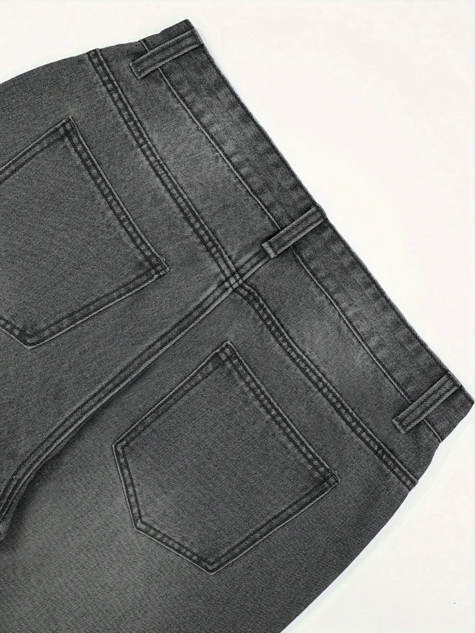 Men's Anime Spring Casual Solid Color Jeans with Star Patches And Pockets for School